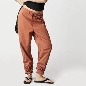 Free People Myrrh Terracotta Orange Parachute Pants Ruched Slouchy Cotton